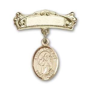  Gold Filled Baby Badge with St. Boniface Charm and Arched 