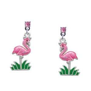  Hot Pink Flamingo Light Pink Swarovski Post Charm Earrings 