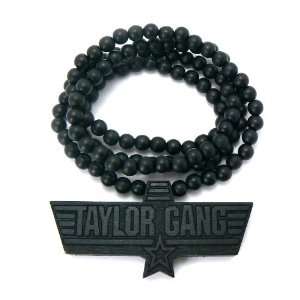Black Wooden Taylor Gang Pendant with a 36 Inch Wood Beaded Necklace