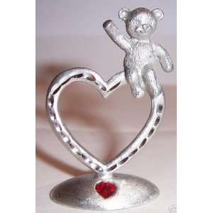  Spoontiques Pewter Heart Teddy Bear Red Crystal 