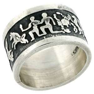   Sterling Silver 1/2 (13mm) Band, with Zodiac Signs, size 7 Jewelry