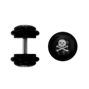   Steel   Black Pirate Logo   14g Ear Wire   Fake Plugs   Sold as a Pair