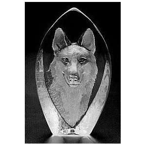 German Shepherd Dog Etched Crystal Sculpture by Mats 