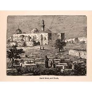 1873 Wood Engraving David Mosk Mosque Tomb Religion Landscape Cemetery 
