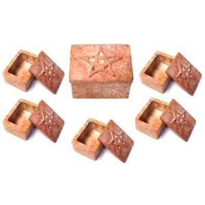  5 Point Star Carved Soap Stone Mini Boxes (Set of 6 Pc 