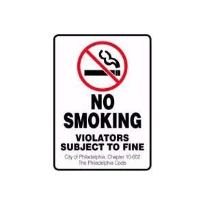 NO SMOKING VIOLATORS SUBJECT TO FINE CITY OF PHILADELPHIA , CHAPTER 10 