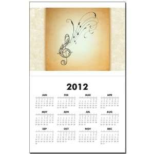 Calendar Print w Current Year Treble Clef Music Notes 