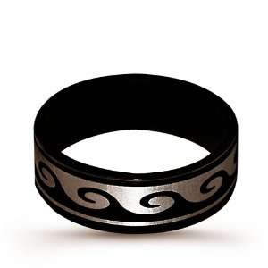   Steel Ring With Black IP Wave Design. Band With 8.2mm. Ring Size 13