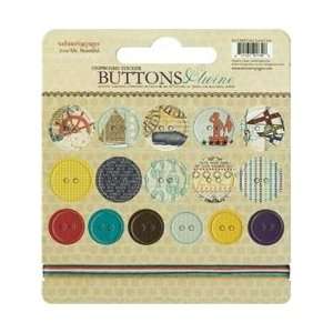 Websters Pages Yacht Club Self Adhesive Chipboard Buttons & Twine ; 3 