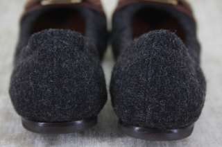 Tory Burch Ambrose Ballet flat Grey Flannel Brown cap toe logo shoes 4 