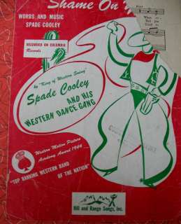   Vintage Country Western Sheet Music SHAME ON YOU by Spade Cooley HURT