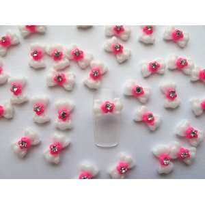  Nail Art 3d 40 Pieces White Bow Flower/Rhinestone for 