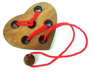 THE HEART WOODEN STRING PUZZLE BRAIN TEASER  