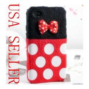 Cute Lovely Plush 3D Bow Knot White Spots Minnie Mouse Case for Iphone 