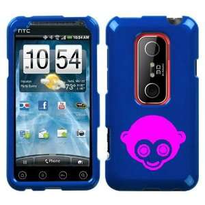  HTC EVO 3D PINK MONKEY ON A BLUE HARD CASE COVER 