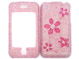 PINK FLOWERS DIAMOND BLING CRYSTAL FACEPLATE CASE COVER APPLE iPHONE 1 