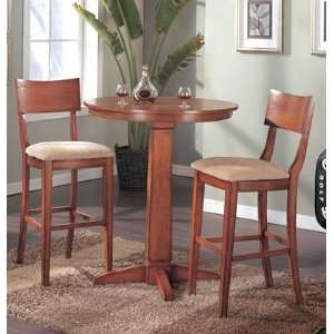  3pc Brown Finish Wood Bar Table & 2 Stools / High Chair Set 