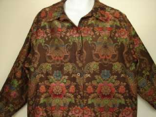 Brown Gold Pink Paisley Floral Tapestry Jacket Coat 1X Plus Charity 