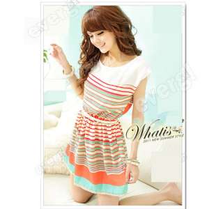 New Womens Colorful Stripes Dresses Party Mini Dress Clubwear Free 