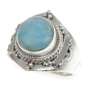   Sterling Silver NATURAL GENUINE LARIMAR Ring, Size 8.5, 5.43g Jewelry