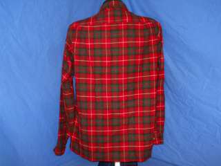   50s PENDLETON LOOP COLLAR WOOL RED PLAID MENS BUTTON DOWN SHIRT MED M