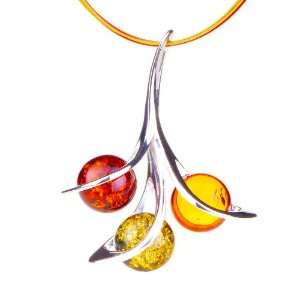  ANYA Sterling Silver Pendant with Amber in Intricate 