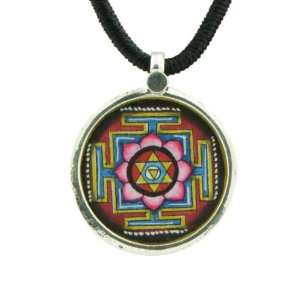  Sterling Silver Hand Painted Yantra Pendant Jewelry