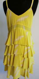 silk Karen Zambos yellow feathers dress great fit sz S  
