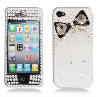 iPhone 4 4G Diamond Smoke Bow on Clear Protective Case Cover with 