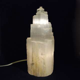 10.7 271mm WHITE SELENITE TOWER LAMP Crystal Skyscraper Light w/ Cord 