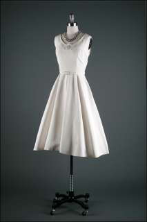 1180  Vtg 50s White Pearl Rhinestone Wedding Bridal Prom Party Dress 