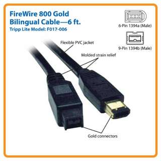   F017 006 IEEE 1394b Firewire 800 Gold Hi speed Cable, 9pin/6pin   6ft