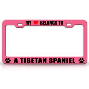 MY HEART BELONGS TO A TIBETAN SPANIEL Dog Pet Steel Metal Auto License 