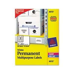  Avery 6572   Permanent ID Laser Labels, 2 x 2 5/8, White 