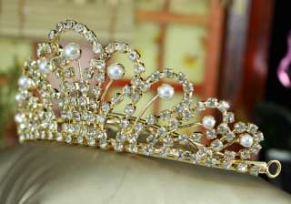 Bridal Faux Pearl Crystal Gold Plated Tiara Comb T1351  