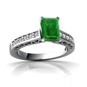  14K White Gold Emerald cut Genuine Emerald Engagement Ring 