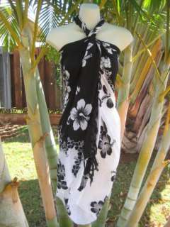 Sarong White & Black Swim Coverup Hawaiian Luau Dress  