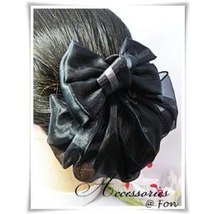  Beautyful Ribbon Black Twist Bow Barrette Snood Hair Net 