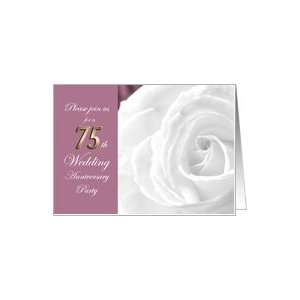  75th Wedding Anniversary Party Invitation White Rose Card 