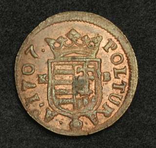 1707, Hungary, Francis II Rákóczi. Copper Poltura Coin. Lustre AU+ 
