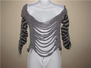   couture gray black backless striped long sleeve tshirt I BITE VAMPIRE