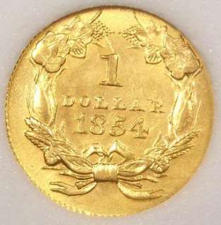 1854 Type 2 Indian Gold Dollar G$1 BU   RARE MS Uncirculated Coin 