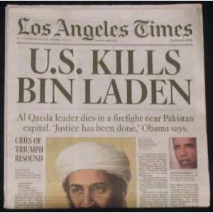  LA Times Newspaper U.S. Kills Bin Laden May 2, 2011 Los 