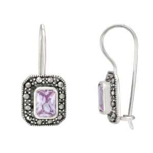   Sterling Silver Marcasite and Princess Lavender Colored Glass Earrings