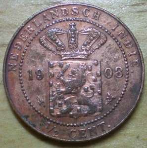 Netherlands East Indies 1/2 Cent, 1908 __ 498  