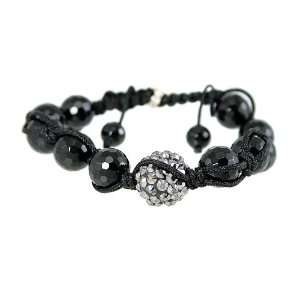   Black Stone Beads & Black Marcasite Disco Ball adjustable Jewelry