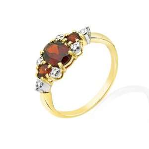  9ct Yellow Gold Garnet & Diamond Ring Size 9 Jewelry
