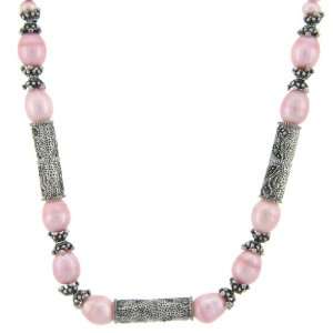  Sterling Silver Marcasite Pink Pearl Necklace Jewelry