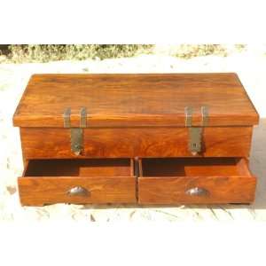  Wood Storage Box Trunk Table with 2 Drawer