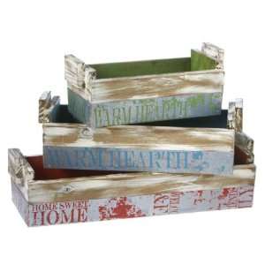   Red, Blue, and Green Wooden Nested Crates with Writing